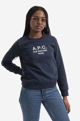 A.P.C. hanorac de bumbac Sweat Tina femei, culoarea bleumarin, cu imprimeu COEBH.F27561-MARINE