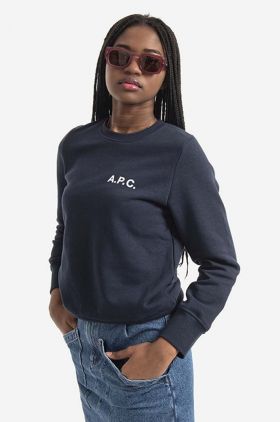 A.P.C. hanorac de bumbac bluză A.P.C. Sweat Shelley COETM-F27693 DARK NAVY femei, culoarea bleumarin, cu imprimeu COETM.F27693-DARKNAVY