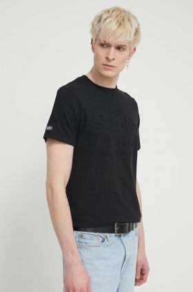 Superdry tricou din bumbac barbati, culoarea negru, cu imprimeu