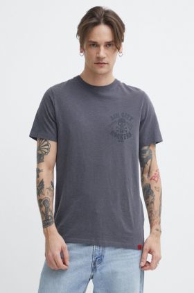 Superdry tricou din bumbac barbati, culoarea gri, cu imprimeu