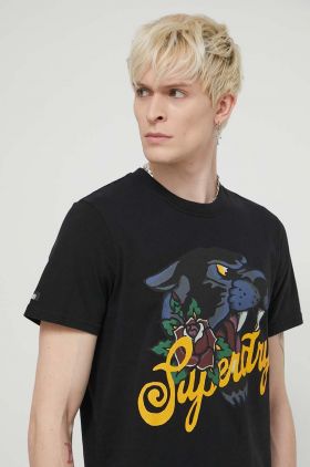 Superdry tricou din bumbac barbati, culoarea negru, cu imprimeu