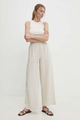 Answear Lab pantaloni din in culoarea bej, drept, high waist