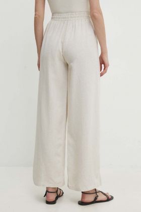 Answear Lab pantaloni din in culoarea bej, drept, high waist