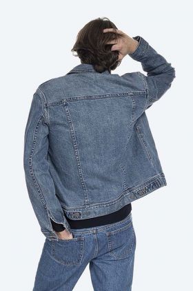 A.P.C. geacă din denim Veste Jean Us bărbați, culoarea bleumarin, de tranziție COZZK.H02223-INDIGO