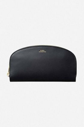 A.P.C. portofel de piele Demi Lune culoarea negru PXAWV.F63218-BLACK