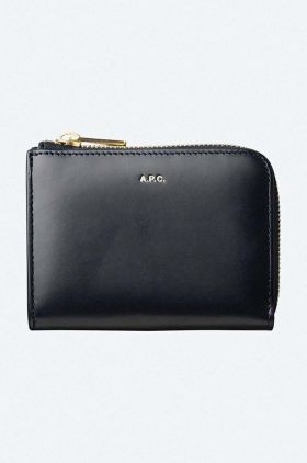 A.P.C. portofel de piele culoarea bleumarin PXAWV.F63166-DARKNAVY