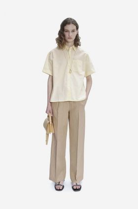 A.P.C. pantaloni din in culoarea bej, drept, medium waist LIAEO.F08426-BEIGE