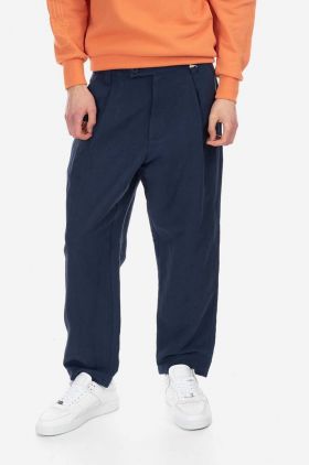 A.P.C. pantaloni din in culoarea bleumarin, drept LIAEO.H08428-MARINE