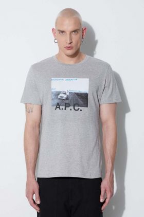 A.P.C. tricou din bumbac culoarea gri, cu imprimeu COEMV.H26058-GREY