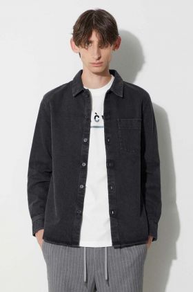 A.P.C. cămașă din denim bărbați, culoarea negru, cu guler clasic, regular