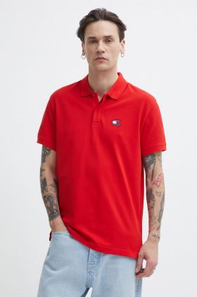 Tommy Jeans polo de bumbac culoarea roșu, uni, DM0DM18314