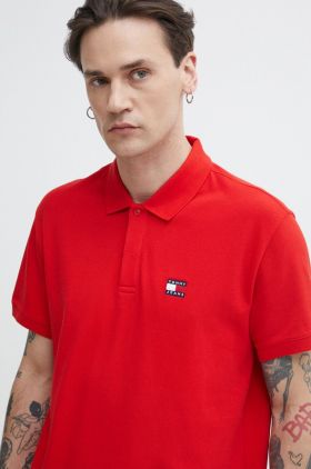 Tommy Jeans polo de bumbac culoarea roșu, uni, DM0DM18314