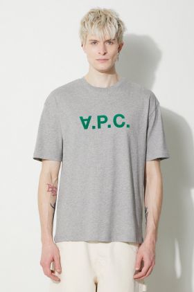 A.P.C. tricou din bumbac T-Shirt River bărbați, culoarea gri, cu imprimeu, COFDW.H26324.PLB