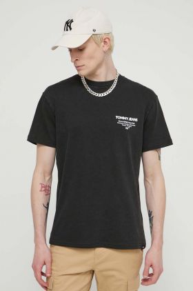 Tommy Jeans tricou din bumbac bărbați, culoarea negru, cu imprimeu, DM0DM18591