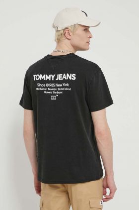 Tommy Jeans tricou din bumbac bărbați, culoarea negru, cu imprimeu, DM0DM18591