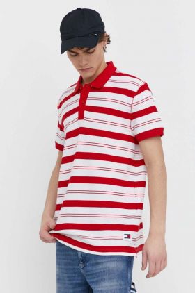 Tommy Jeans polo de bumbac culoarea roșu, cu model, DM0DM18921