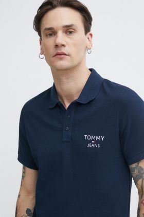 Tommy Jeans polo de bumbac culoarea bleumarin, cu imprimeu, DM0DM18927