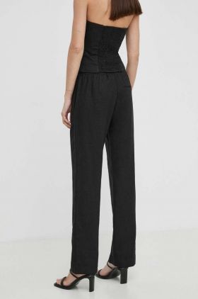 Samsoe Samsoe pantaloni din in HOYS culoarea negru, drept, medium waist, F23900002