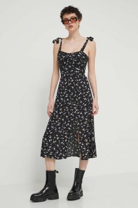 Tommy Jeans rochie culoarea negru, midi, evazați, DW0DW17949