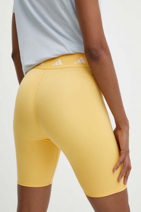 adidas Performance pantaloni scurți de antrenament culoarea galben, cu imprimeu, high waist, IU1851