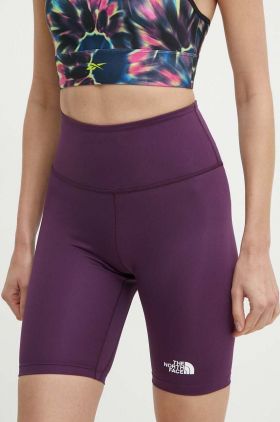 The North Face pantaloni scurti sport femei, culoarea violet, neted, high waist, NF0A87JUV6V1