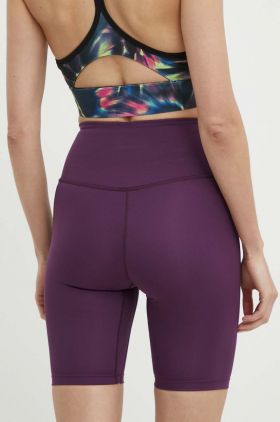 The North Face pantaloni scurti sport femei, culoarea violet, neted, high waist, NF0A87JUV6V1