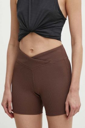 Reebok pantaloni scurți de yoga LUX Collection culoarea maro, neted, medium waist, 100075382