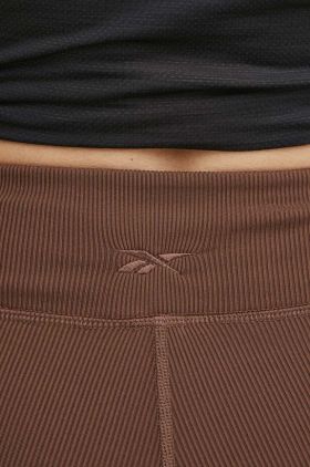 Reebok pantaloni scurți de yoga LUX Collection culoarea maro, neted, medium waist, 100075382