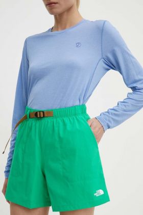 The North Face pantaloni scurți outdoor Class V culoarea verde, neted, high waist, NF0A81VWPO81