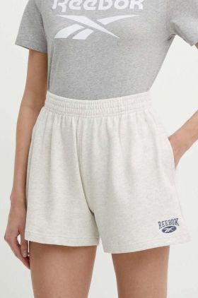 Reebok Classic pantaloni scurti din bumbac Archive Essentials culoarea bej, melanj, high waist, 100076253