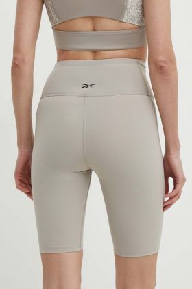 Reebok pantaloni scurți de antrenament LUX Collection culoarea bej, neted, high waist, 100076151