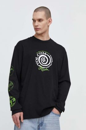 Volcom longsleeve din bumbac culoarea negru, modelator