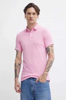 Superdry polo de bumbac culoarea roz, neted