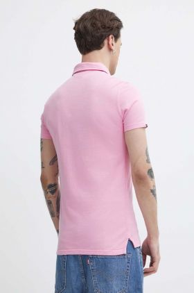 Superdry polo de bumbac culoarea roz, neted