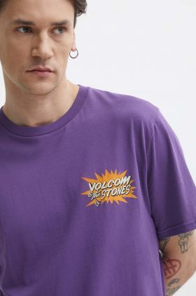 Volcom tricou din bumbac barbati, culoarea violet, cu imprimeu