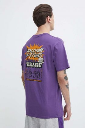 Volcom tricou din bumbac barbati, culoarea violet, cu imprimeu