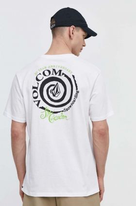 Volcom tricou din bumbac barbati, culoarea alb, cu imprimeu