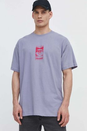 Volcom tricou din bumbac barbati, culoarea violet, cu imprimeu