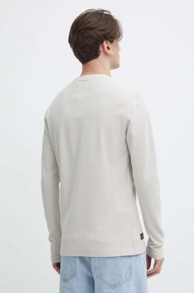 Superdry longsleeve din bumbac culoarea bej, neted