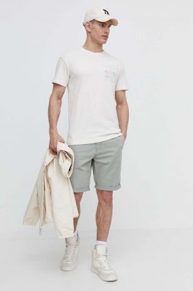 Abercrombie & Fitch tricou din bumbac barbati, culoarea bej, cu imprimeu