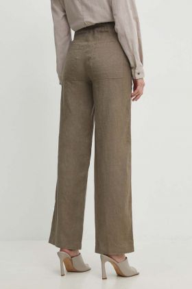 Answear Lab pantaloni din in culoarea verde, drept, high waist