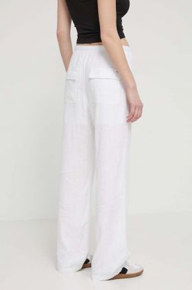 Tommy Jeans pantaloni din amestec de in culoarea alb, lat, high waist, DW0DW17965