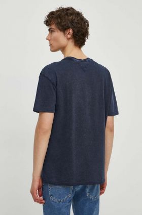 Tommy Jeans tricou din bumbac bărbați, culoarea bleumarin, cu imprimeu, DM0DM18557