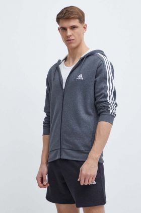 adidas bluza barbati, culoarea gri, cu glugă, cu imprimeu