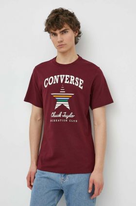 Converse tricou din bumbac culoarea bordo, cu imprimeu