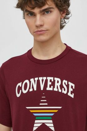 Converse tricou din bumbac culoarea bordo, cu imprimeu