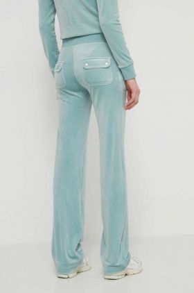 Juicy Couture pantaloni de trening din velur culoarea verde, cu imprimeu