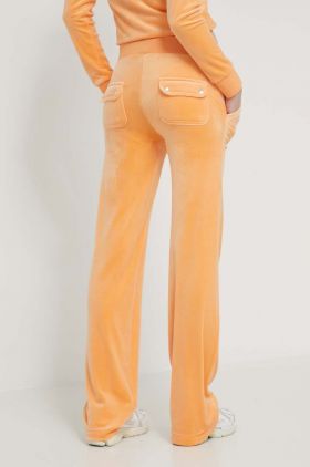 Juicy Couture pantaloni de trening din velur culoarea portocaliu, cu imprimeu