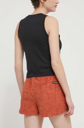 Volcom pantaloni scurti femei, culoarea portocaliu, high waist