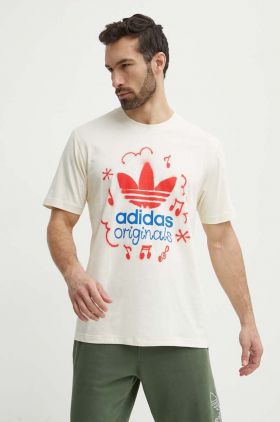 adidas Originals tricou din bumbac barbati, culoarea bej, cu imprimeu, IS2895